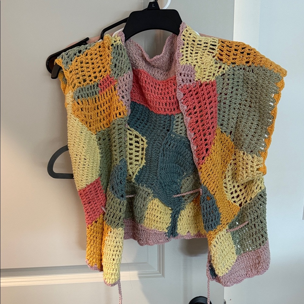 Anthropologie Colorful Patchwork Open Cardigan
